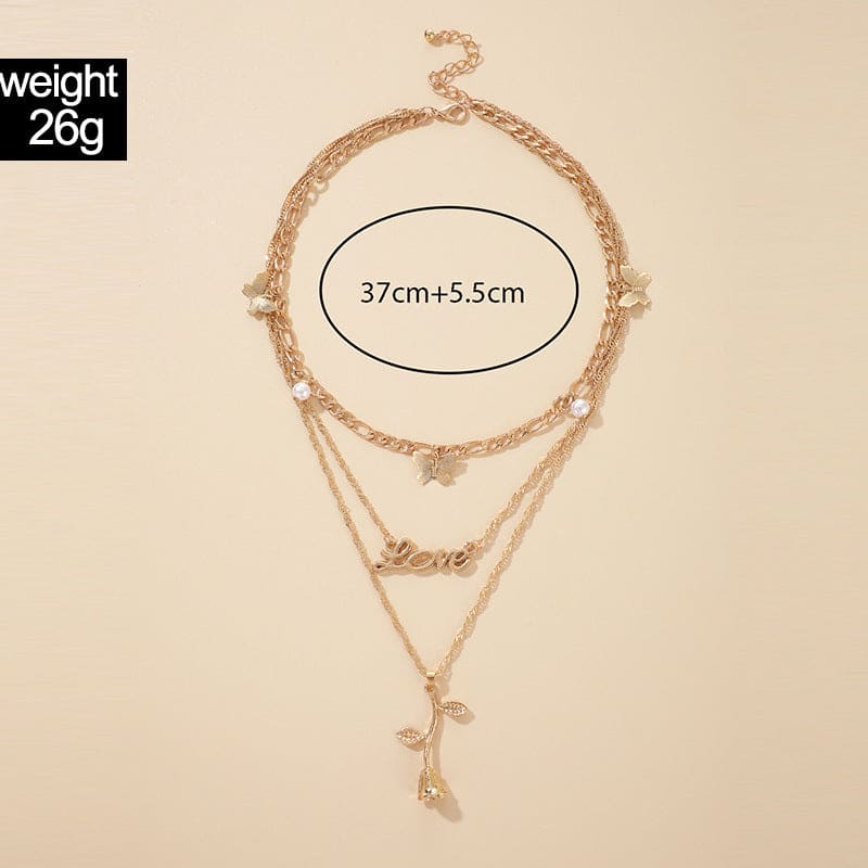 3 Layer Love Rose Necklace, Multi Layer Necklace Rose Pendant, Luxury Pearl Stone Rose Flower Necklace, Flower Charm Layered Necklace 3 Layer Love Rose Necklace, Multi Layer Necklace Rose Pendant, Luxury Pearl Stone Rose Flower Necklace, Flower Charm Layered Necklace